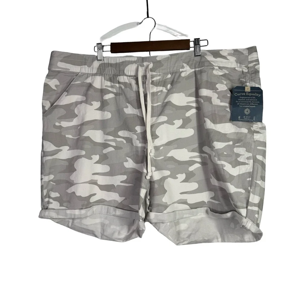 Democracy Curve‎ Equality Camo Shorts Grey White High Rise 24W NWT BH81489KX2